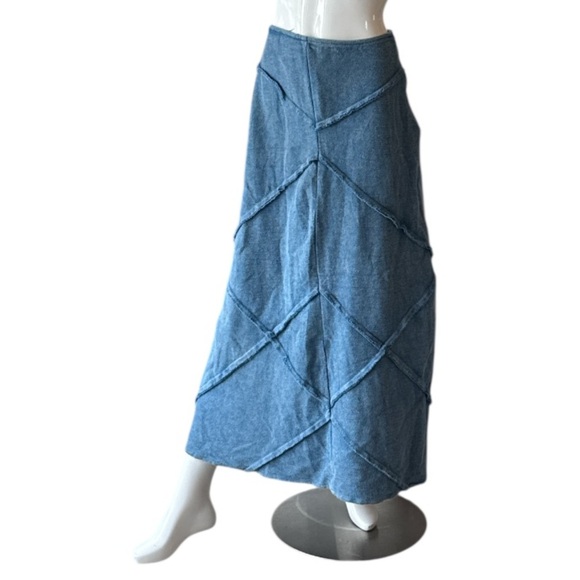 Earthbound Trading Company Boho Blue Chevron Textured Cotton Midi Skirt Size M - Picture 2 of 13